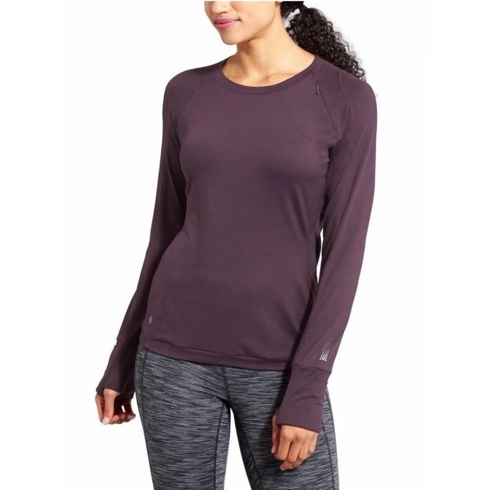 Athleta Superluxe Long Sleeve Crew Neck Top Wild Raisin Woman's Size M Pockets